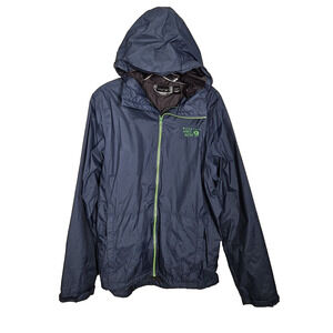 MOUNTAIN HARDWEAR Mens M Plasmic Jacket Zinc Nylon Lined Hood Windbreaker Hiking